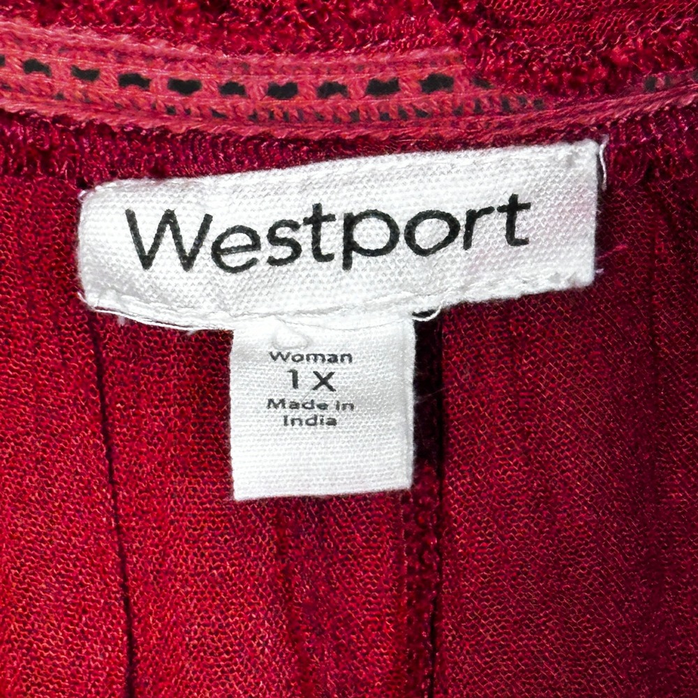 Westport Women's 1X Red Boho Red Peasant Blouse Tie Neck Ruffle Sleeve Comfort - Picture 13 of 16